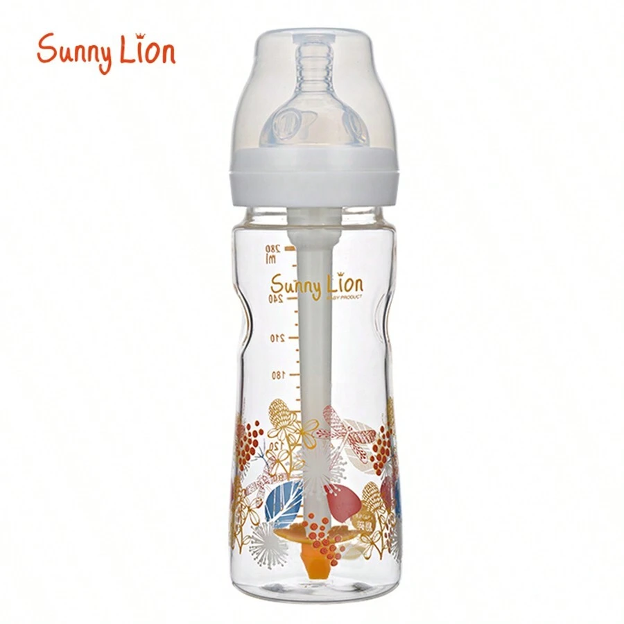 1 bình sữa thủy tinh chống đầy hơi cho bé, bình thủy tinh borosilicate cao cấp cổ rộng 280ml, đường kính miệng bình 5cm, thân bình chịu được nhiệt độ cao 400°C, núm vú bằng silicon - Nhiều màu - Xem 1