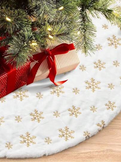 1pc Christmas Tree Skirt White Fabric Fluffy Xmas Trees Carpet Mat Large Skirts Base Mat Home New Year Christmas Decoration Best Gifts Birthday Home Decor Christmas Decorations Room Decor Winter