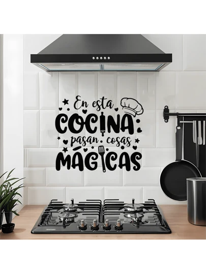 1 pieza Adhesivo de pared con cita en español "Magia de la cocina" Decoración de pared para sala de estar, dormitorio, vinilo