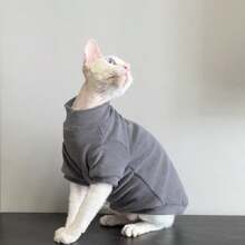 Quần áo mèo không lông Sphynx, áo nỉ mềm co giãn ấm áp cho mèo Devon Rex mùa thu/đông - Xám - Xem 5