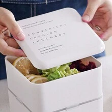 1 套时尚 2 层白色防漏午餐盒，带餐具，耐用且易于清洁，适合学生和上班族，简约设计，非常适合整理各种菜肴，午餐必备 - 彩色 - 查看 3