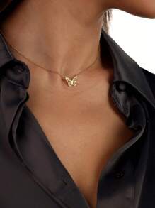 1 chiếc mặt dây chuyền hình bướm 3D, dây chuyền thép không gỉ mạ vàng tối giản thời trang, mặt dây chuyền hình bướm tinh tế, trang sức thép không gỉ, phụ kiện dành cho nữ dự tiệc và hàng ngày, quà tặng Ngày của Mẹ. - Vàng - Xem 5