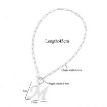 1件简约大字母吊坠项链，经典不锈钢T字形回形针链，女士 - 銀色 - 查看 2