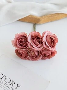 1仿真花束（6头）MINI玫瑰花蕾字母DIY花环材料糖果盒配件家居婚庆装饰新娘手腕花胸花头花材料情人节新年装饰生日派对蛋糕配件 - 豆沙色 - 查看 4