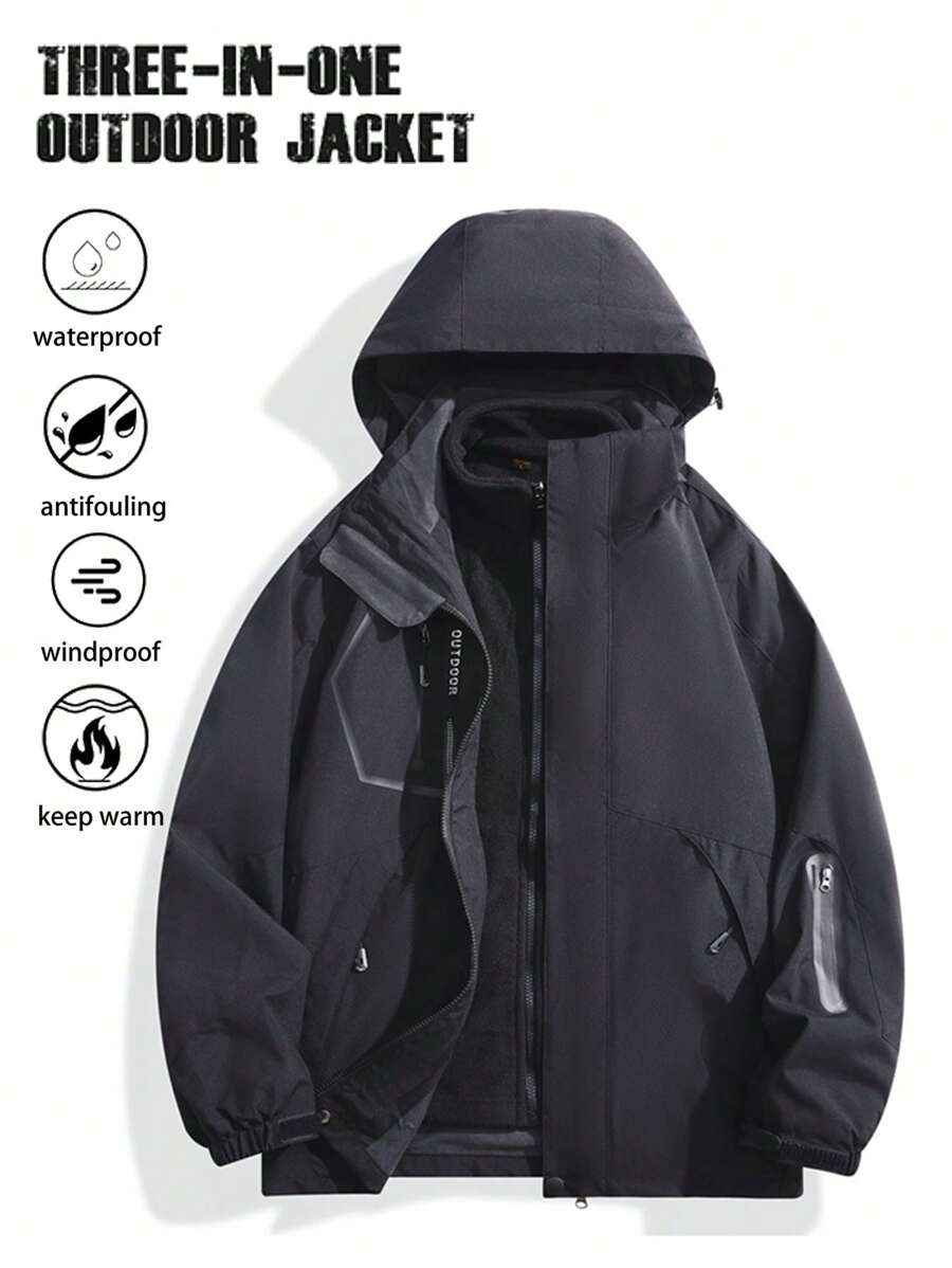 1pc Women Outdoor Sports Mountain Hiking Camping Skiing Windproof Waterproof Thermal Lined 3-In-1 Heated Insulated Hooded Jacket