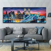 Bộ tranh kim cương 5D DIY dành cho người lớn mới bắt đầu, kích thước lớn cảnh thành phố về đêm, tranh kim cương thêu chữ thập, tranh kim cương pha lê, tranh nghệ thuật trang trí tường, quà tặng Giáng sinh, Halloween - Nhiều màu - Xem 2