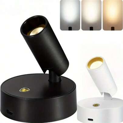 可充电LED壁灯 - 室内装饰灯 - 磁吸式安装，内置2000mAh 16850电池，USB充电，触摸式三色床头灯，三档亮度调节，护眼灯，320°旋转，90°上下角度可调，创意造型，可作梳妆台灯/壁挂式灯/便携式夜灯 - 适用于卧室、床头、植物、化妆镜、客厅、露营、楼梯照明等。