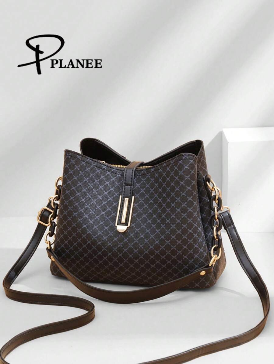 Túi xách nữ thời trang màu trơn Túi đeo vai nhỏ cho nữ Túi đeo vai bằng da PU & Ví Ví xô - màu đen - Xem 1