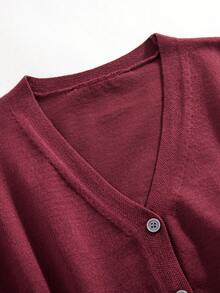 GIGOGOU Women's Solid Color Button Front Long Sleeve Casual Top, Everyday Wear - Burgundy - View 9