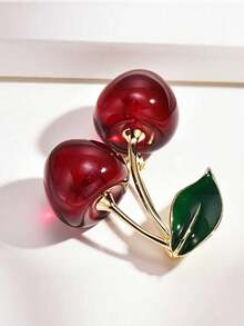红樱桃胸针女高端奢华优雅高级毛衣大衣纽扣西装胸花别针配饰新款时尚樱桃胸针简约清新水果徽章适合包包衣服帽子礼物 - 彩色 - 查看 7