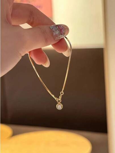 Sterling Silver Bubble Round Diamond Snake Bone Women's Bracelet Zirconia High-End Sense Versatile Stacking Exquisite Niche Design