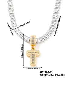 1 pezzo Collana con ciondolo a forma di lettera in rame e zirconia cubica, di stile hip hop, unisex