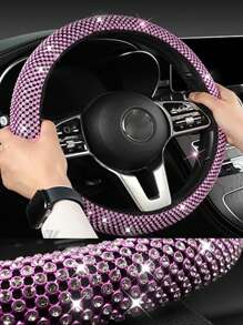 7pcs/Set Faux Crystal Car Steering Wheel Cover, Gear Shift Knob, Seat Belt Pad, Cup Holder Coaster, Start Button Decorative Ring Trim Interior Accessories Set, Purple Car Accesaories,Car Acessesories Women - 粉色 - 查看 2