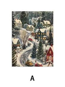 1 幅无框帆布画圣诞窗，冬季仙境场景，送给朋友和家人、家庭办公室墙壁装饰的完美礼物