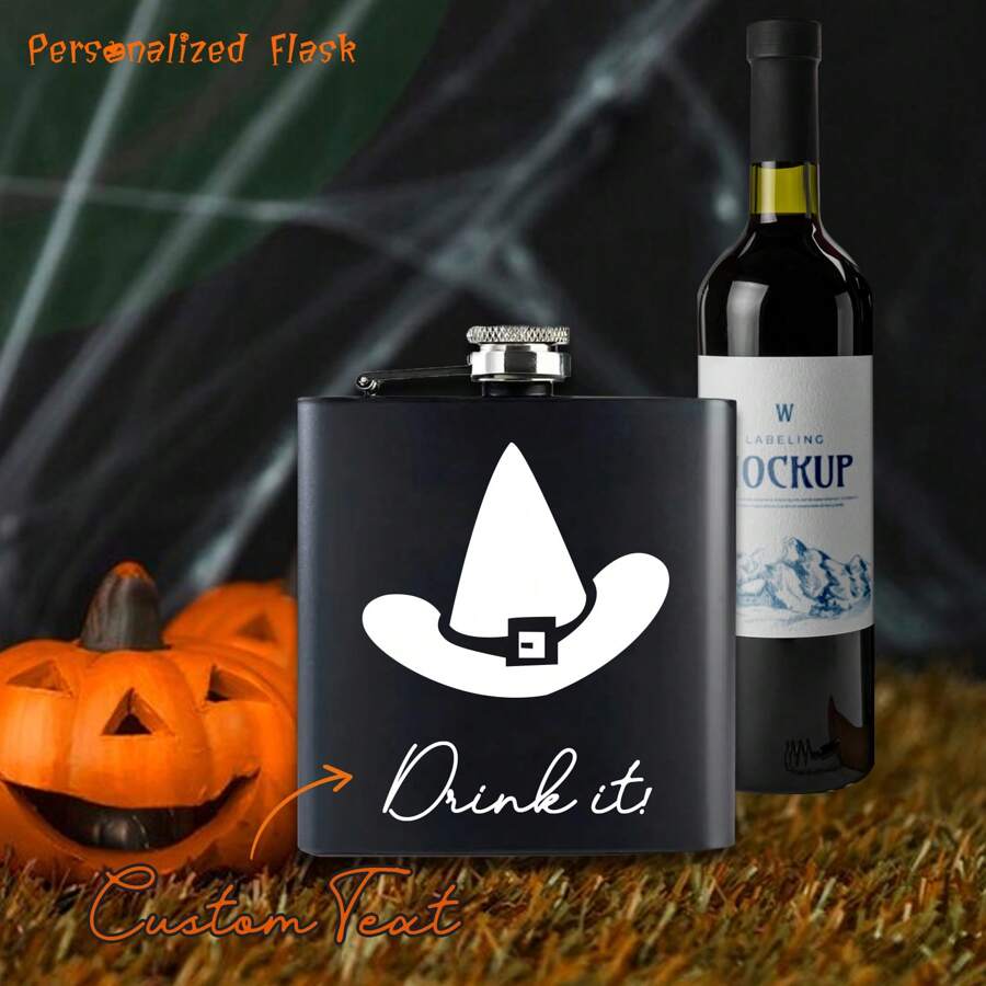 1 件个性化烧瓶 6 盎司、8 盎司、10 盎司不锈钢黑色方形男士伴郎礼物兄弟男朋友万圣节礼物 - 設計 1 - 查看 1