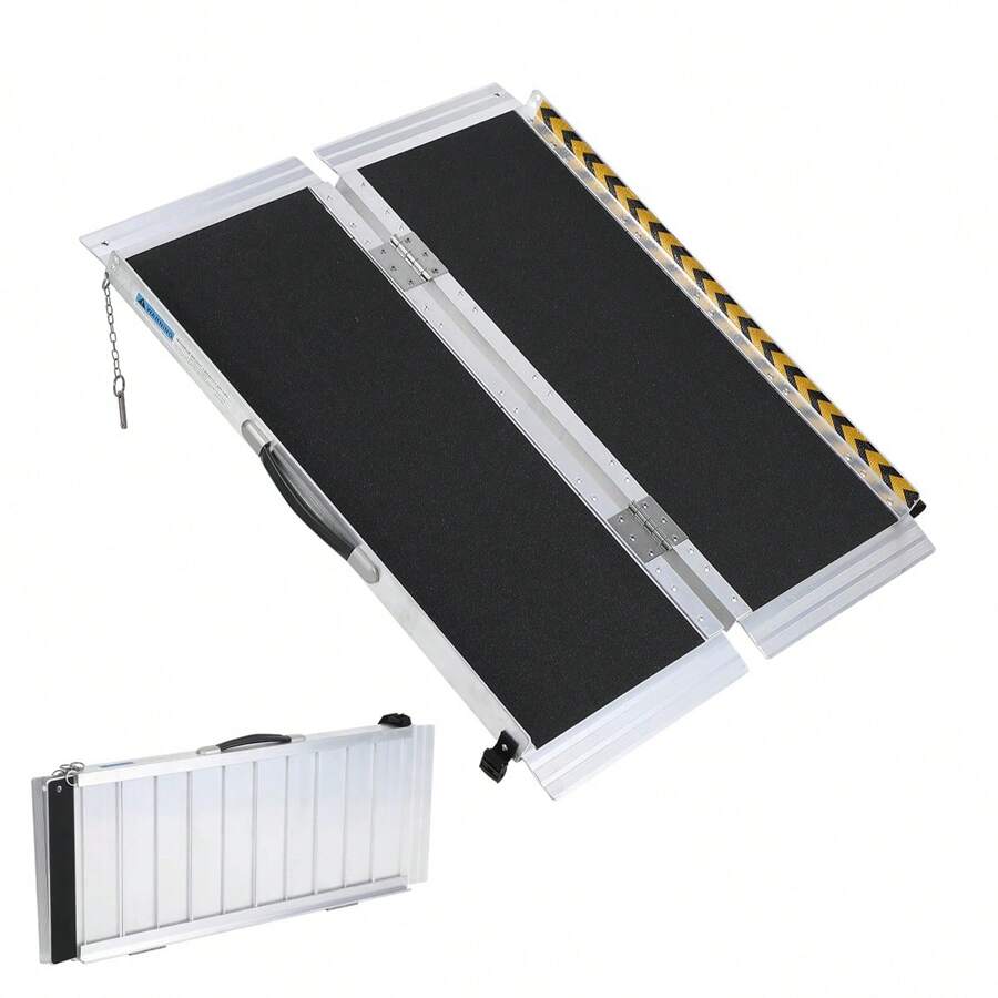 Portable Wheelchair Ramp With Transition Plate Aluminum Folding Ramp With Non-Skid Surface And Reflective Strips Door Threshold Ramps For Home Steps Scooter Stairs - 4FT - 查看 1