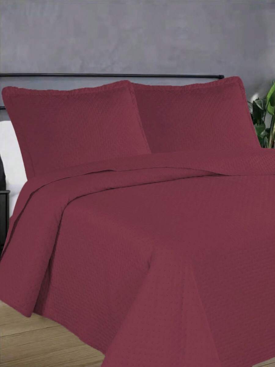 3-Piece Bedspread Quilt Kit Complete Box Bed Ultrasonic Butterfly Quilted - 深紅色 - 查看 1