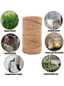 1 件多用途天然黄麻绳，手工艺品和礼品包装绳，适用于园艺、婚礼装饰等 - 2 毫米宽 x 3937.01 英寸长，园艺工具 - 灰色 - 查看 2