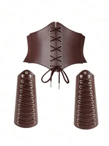 3PCS gotic Harajuku elastic lat talie reglabilă încheietura mâinii apărătoare medieval războinic rol joc recuzită Halloween
