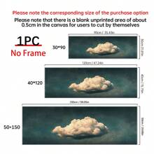 一套 1 件，复古喜怒无常云墙艺术相框，全景极简主义墙艺术，横向云朵印花，大型云朵艺术，超宽床上方装饰，帆布海报，家庭、客厅、卧室帆布墙装饰，墙艺术 - 彩色 - 查看 2