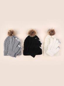 1 Set Pattern Knitted Fabric Fingerless Glove Set, Autumn/Winter - Multicolor - View 2