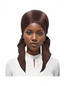 1pc Lightweight Satin Solid Color Lady Hat, Lady Hat For Holiday Trips, Hair Hats For Gifts, Hair Hoods With Hair Ties, Turban Caps, Curly Hair Caps, Hair Care Wraps