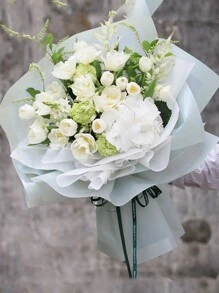 20 tờ/gói Giấy gói hoa chống thấm nước có viền tua rua & lớp hoàn thiện mờ, thích hợp cho bó hoa - màu xanh lợt - Xem 7