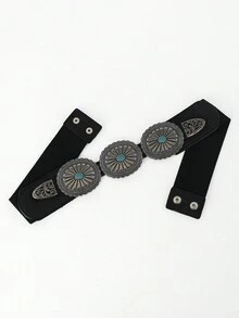 1 件女式宽松高腰弹力腰带，配水钻金属扣装饰，适合复古束腰连衣裙 - 腰封 - 查看 6