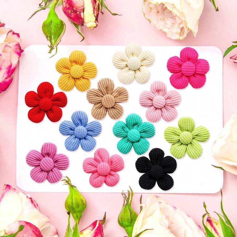 10pcs Cute Puppy & Kitty Flower Shaped Elastic Hair Bows, Pet Hair Bows