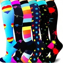 6 Pairs Women Long Tube Socks, Athletic & Cycling Calf Socks, Unisex Sports & Compression Socks - Multicolor - View 2