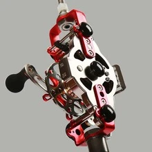 Carrete de señuelo de arrastre frontal con velocidad de bobinado automática, relación de velocidad, modificación de caña de pesca con carrete de señuelo central de metal completo - Rojo y blanco - Ver 5