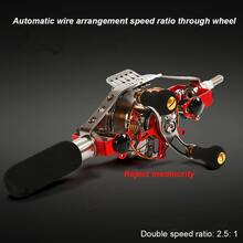 Carrete de señuelo de arrastre frontal con velocidad de bobinado automática, relación de velocidad, modificación de caña de pesca con carrete de señuelo central de metal completo - Rojo y blanco - Ver 6