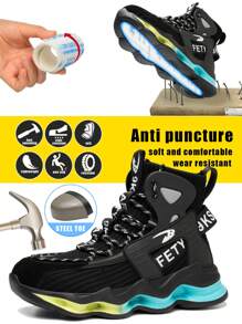 男士冬季時尚工作靴,男士鋼頭安全鞋,防砸高筒防護鞋 - 黑色 - 查看 2