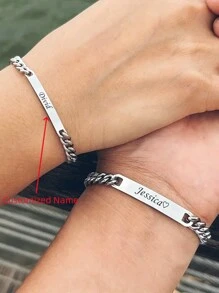 2pcs/Set Personalized Anniversary Couple Stainless Steel Jewelry Set - High-Quality Custom Name Gift For Men And Women - Romantic Token Of Love And Commitment