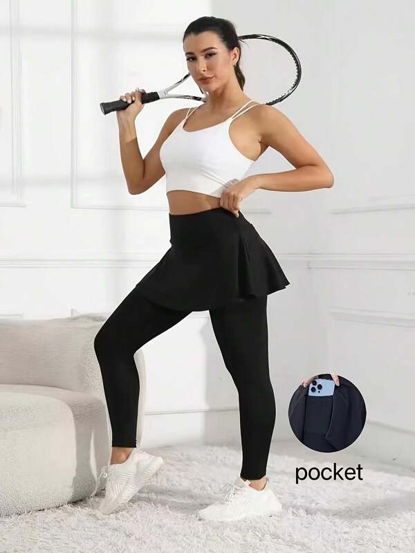 Women High Waist Sports Skirt With Attached Tight Shorts,Tummy Control,Stretchy Fabric For Running,Fitness,Tennis