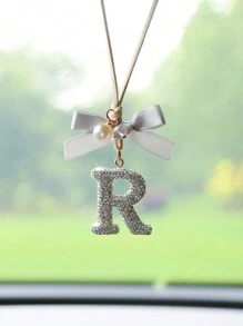 1pc White Ceramic Bow-Knot & Letter Shaped Car Hanging Decor