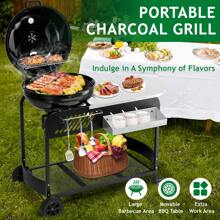 110*45*110cm Portable Charcoal Grill With Wheels And Sidetable, Large BBQ Smoker With Adjustable Vents On Lid For Outdoor Party Camping Picnic - Black - View 4