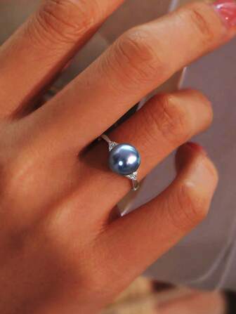 1pc S925 Sterling Silver Faux Pearl & Rhinestone Wedding Ring, Elegant & Fashionable For Gifting, Dating, Party, Daily Wear, Christmas Gift, Engagement, Bridal Jewelry For Women