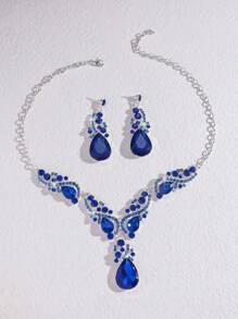 Rhinestone Decor Drop Earrings & Pendant Necklace