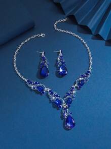 Rhinestone Decor Drop Earrings & Pendant Necklace