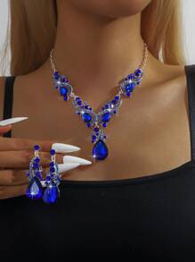 Rhinestone Decor Drop Earrings & Pendant Necklace