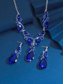 Rhinestone Decor Drop Earrings & Pendant Necklace