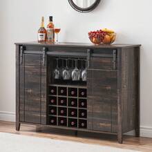Farmhouse Coffee Bar Buffet Cabinet, 47" Wine Bar Cabinet With Sliding Barn Door, 16 Bottle Wine Racks (Fire Color/Light Ivory/Brown/White) - Fire Color - View 1