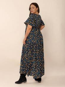 Bohemian Print Tie-Up Flowy Hem Casual Plus Size Dress, Suitable For Easter Beach Outfit, Hawaiian Music Festival And Tropical Vacation Elegant Summer - Blue - View 2