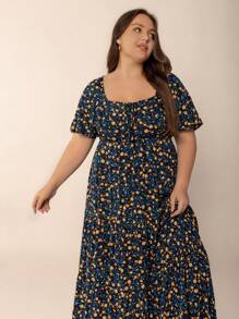 Bohemian Print Tie-Up Flowy Hem Casual Plus Size Dress, Suitable For Easter Beach Outfit, Hawaiian Music Festival And Tropical Vacation Elegant Summer - Blue - View 7