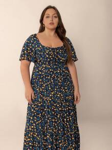 Bohemian Print Tie-Up Flowy Hem Casual Plus Size Dress, Suitable For Easter Beach Outfit, Hawaiian Music Festival And Tropical Vacation Elegant Summer - Blue - View 6