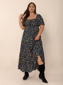 Bohemian Print Tie-Up Flowy Hem Casual Plus Size Dress, Suitable For Easter Beach Outfit, Hawaiian Music Festival And Tropical Vacation Elegant Summer - Blue - View 4