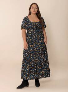 Bohemian Print Tie-Up Flowy Hem Casual Plus Size Dress, Suitable For Easter Beach Outfit, Hawaiian Music Festival And Tropical Vacation Elegant Summer - Blue - View 5