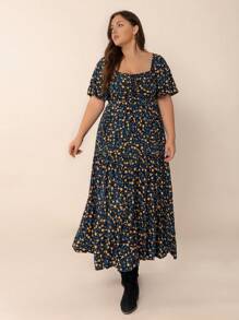 Bohemian Print Tie-Up Flowy Hem Casual Plus Size Dress, Suitable For Easter Beach Outfit, Hawaiian Music Festival And Tropical Vacation Elegant Summer - Blue - View 3