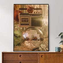 1 peça, pôster de tela de mulher com bola de discoteca vintage, arte luxuosa de bola de espelho, estética moderna e divertida, estilo nórdico, decoração de sala de casa, arte de parede, presente ideal para quarto, sala de estar, corredor, arte de parede, decoração de parede, sem moldura